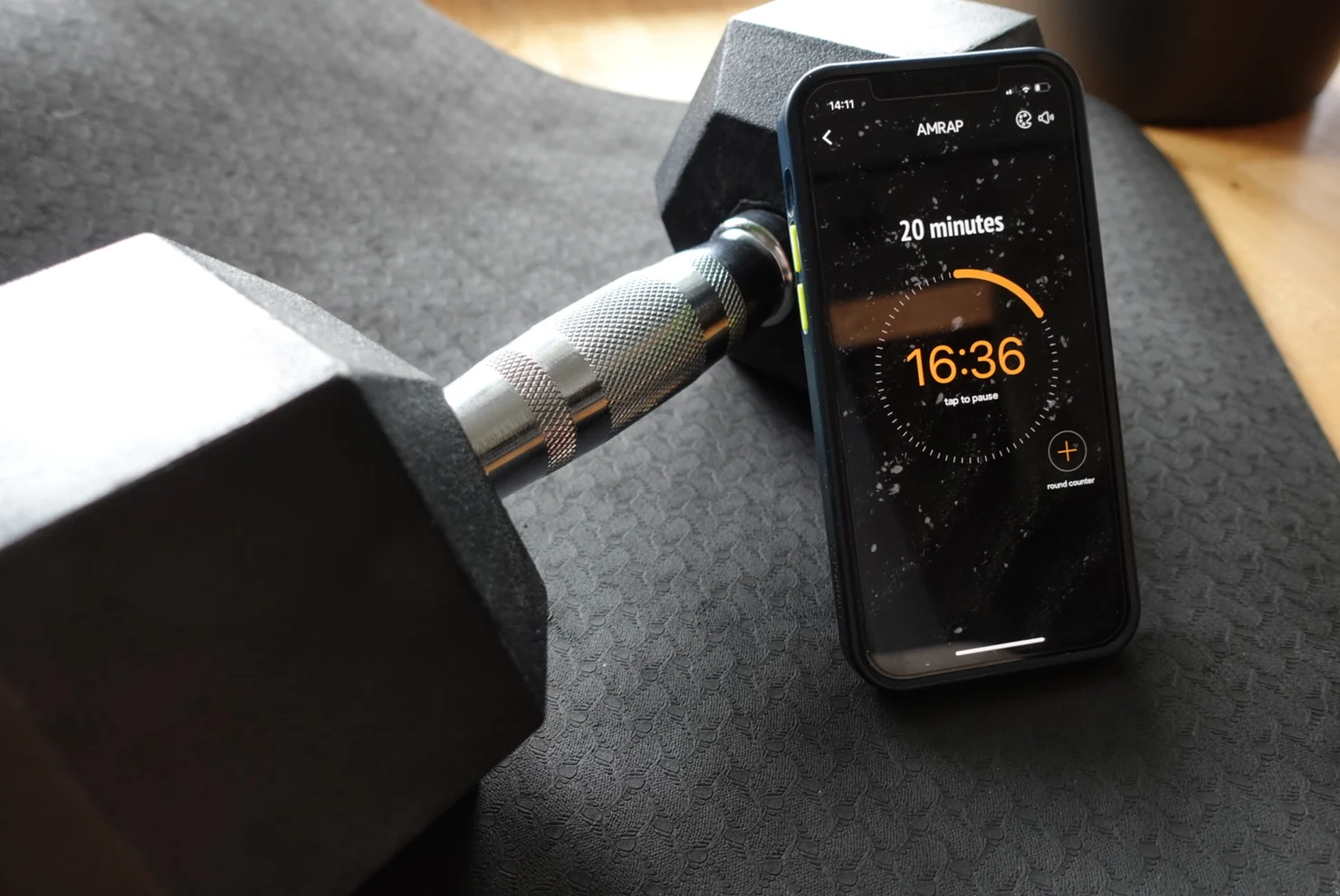 SmartWOD Timer App während eines AMRAP Workouts.